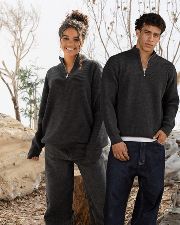 Knitted Quarter-Zip in Charcoal