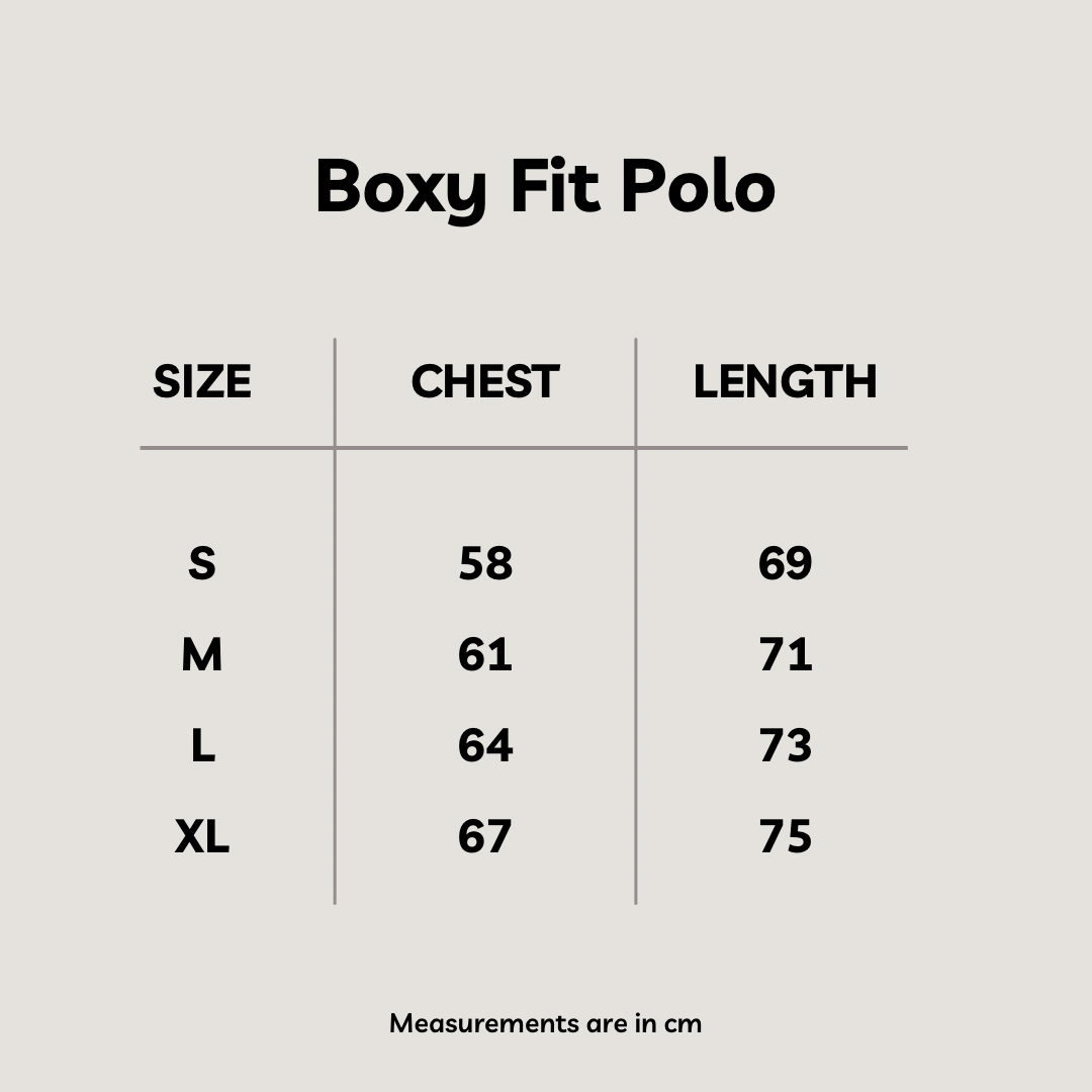 Size chart for GOATED Polo in Dark Grey