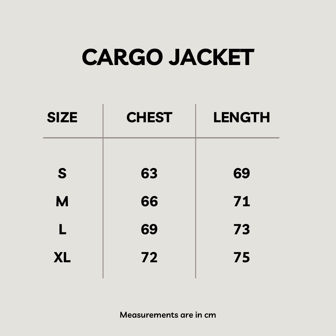 Size chart for Cargo Jacket in Beige