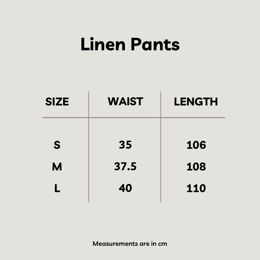 Size chart for Linen Pants in Beige