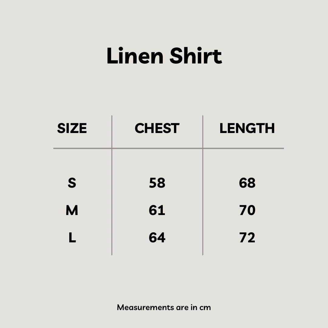 Size chart for Linen Shirt in Black