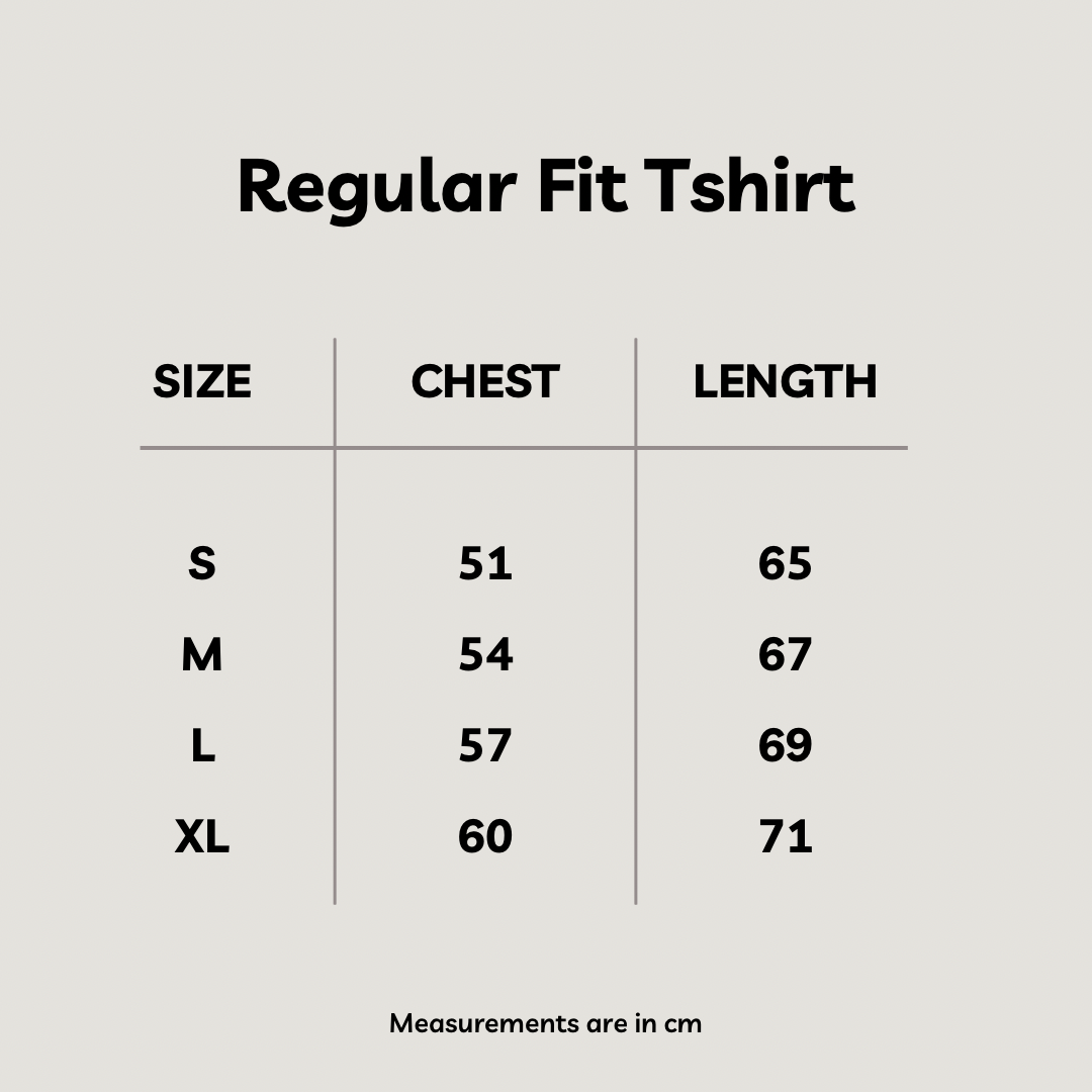 Size chart for Regular Tee in Black