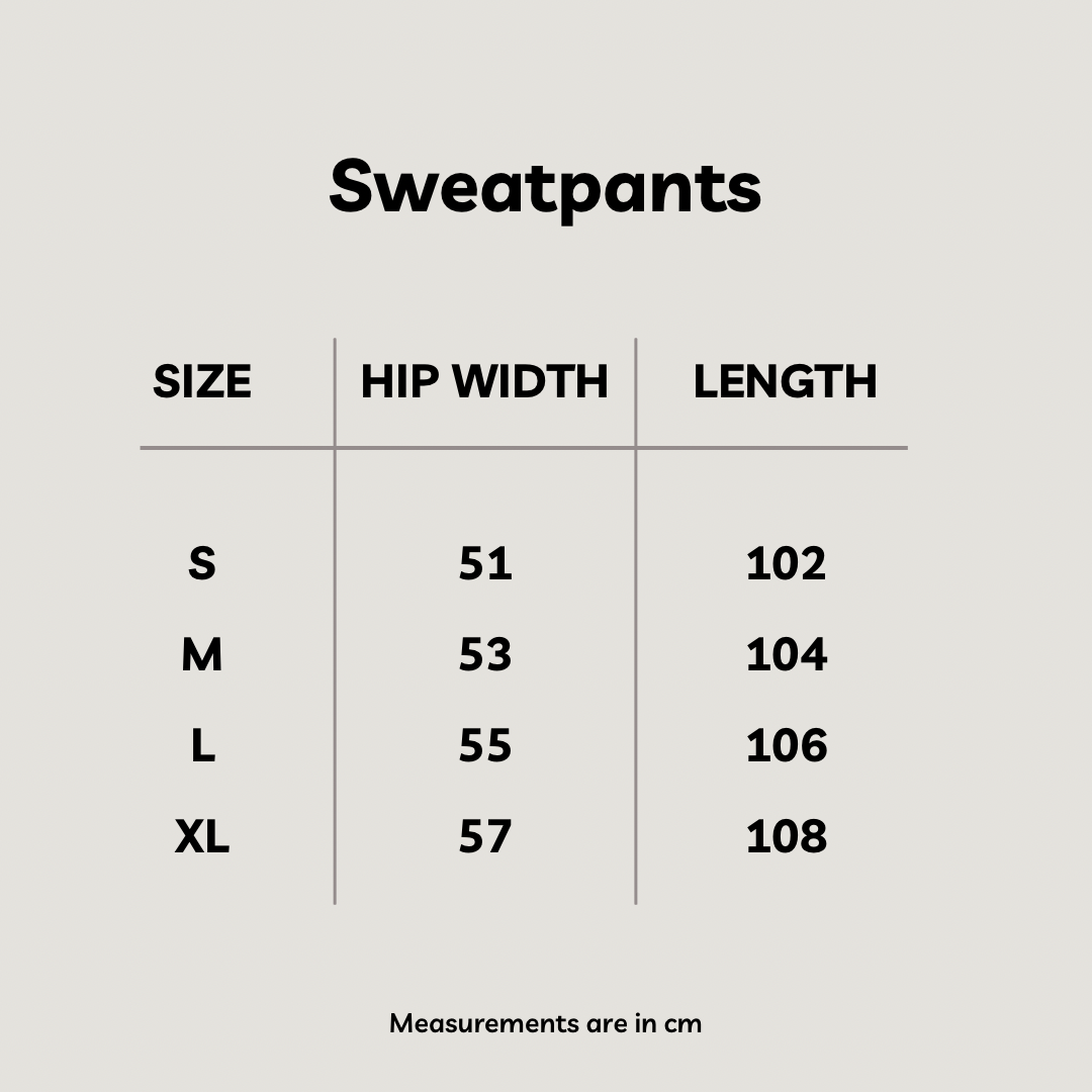 Size chart for Sweatpants 2.0 in Black