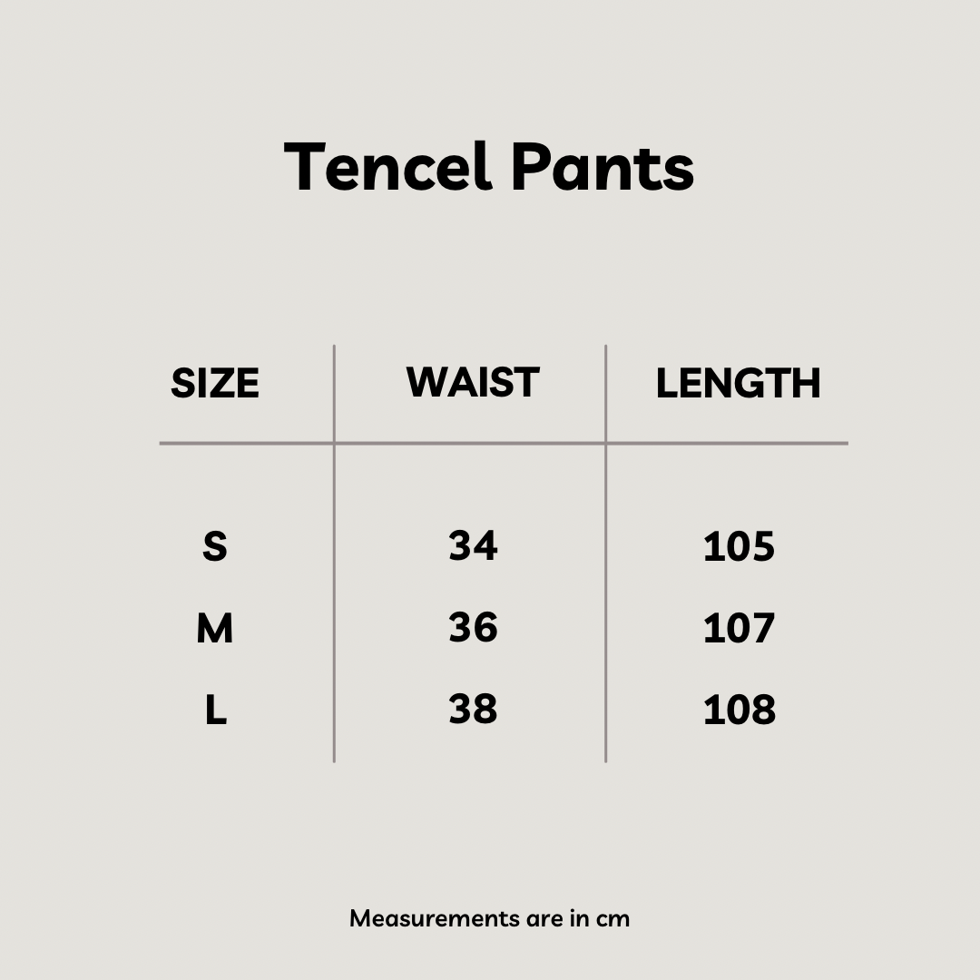 Size chart for Relaxed Tencel Pants in Greige