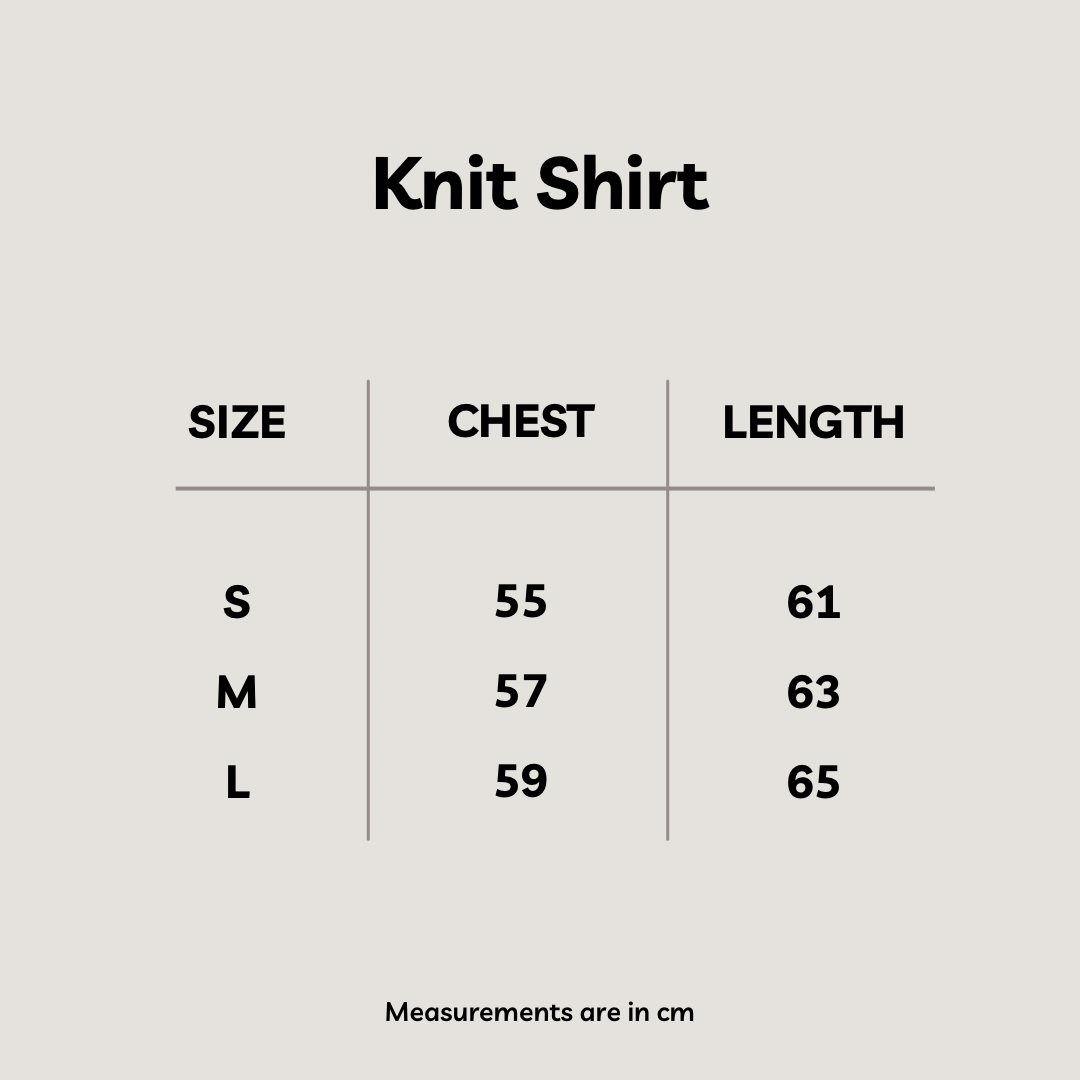 Size chart for Yacht Knit Shirt